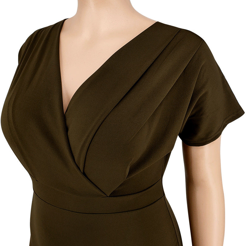 Fashion Plus Size Women's Summer Style V-Neck Solid Bodycon Dress 23