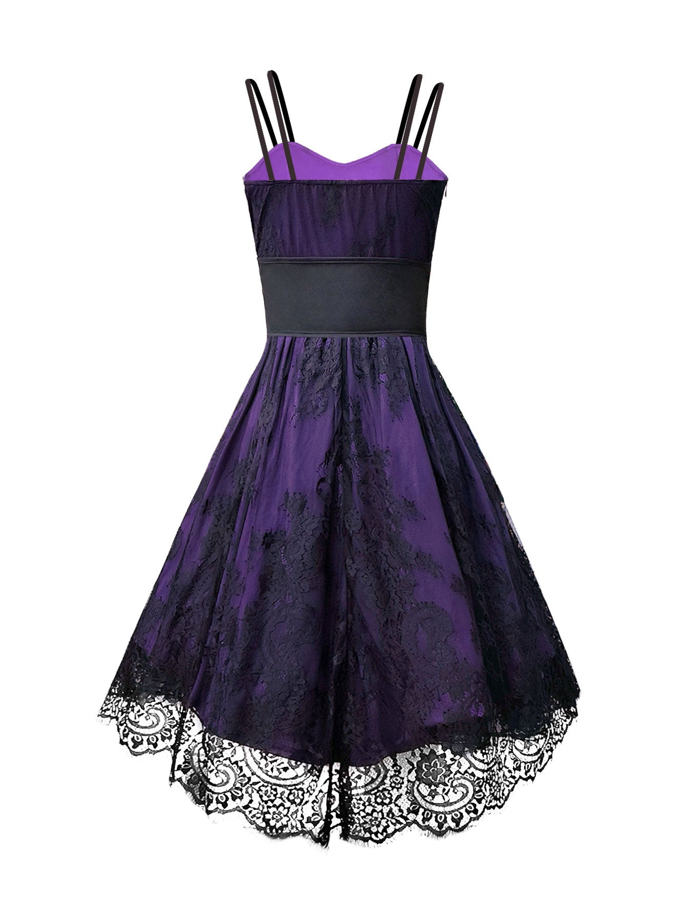 Women's Purple Strap Lace-Up Gothic Lace A-Line Dress 10