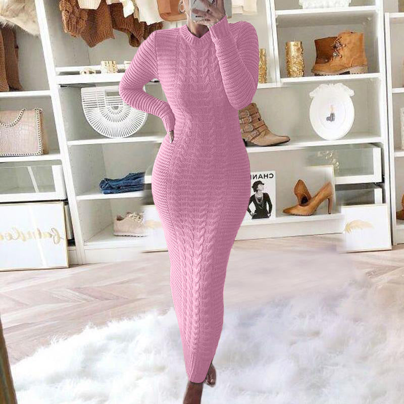 Autumn And Winter Women's Fashionable Long-Sleeved Knitted Sweater Dress 35