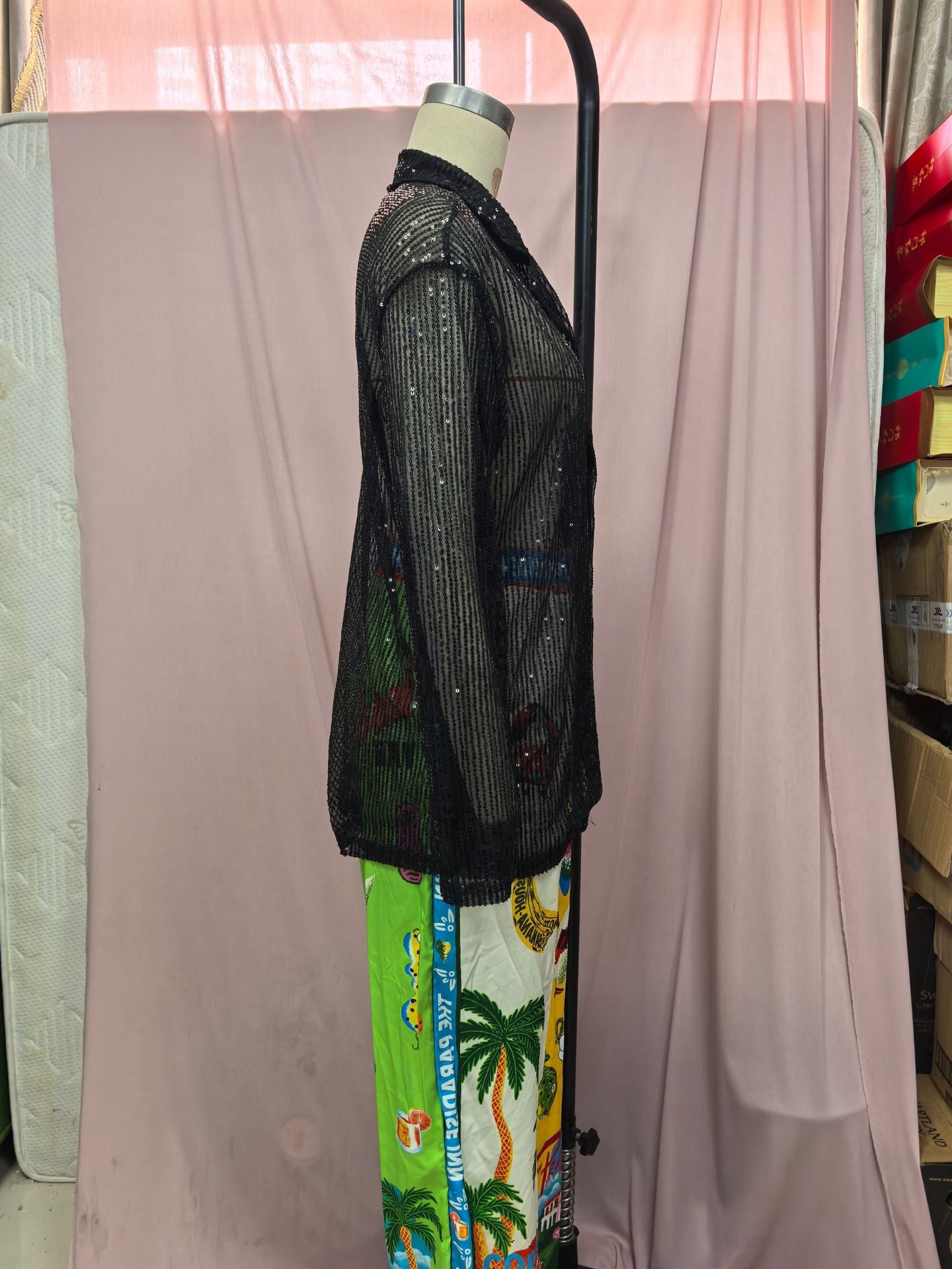 Women spring and summer sequined Top Turndown Collar long-sleeved shirt 23