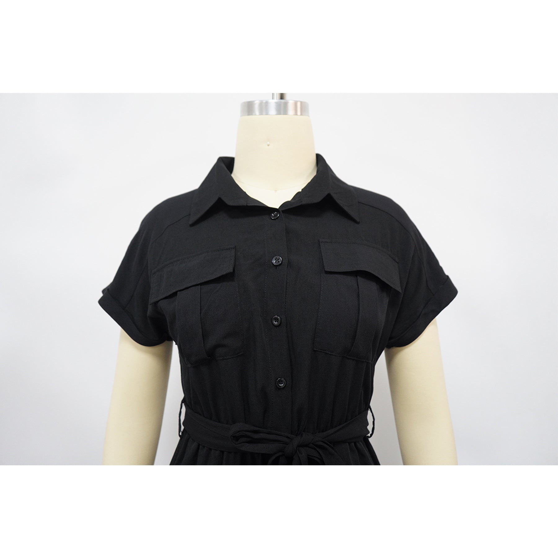 Women's Solid Color Casual Women's Turndown Collar Short Sleeve Linen Jumpsuit 9