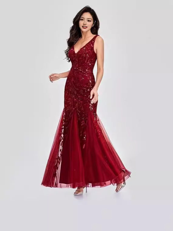 Women summer sequin v-neck evening dress 9