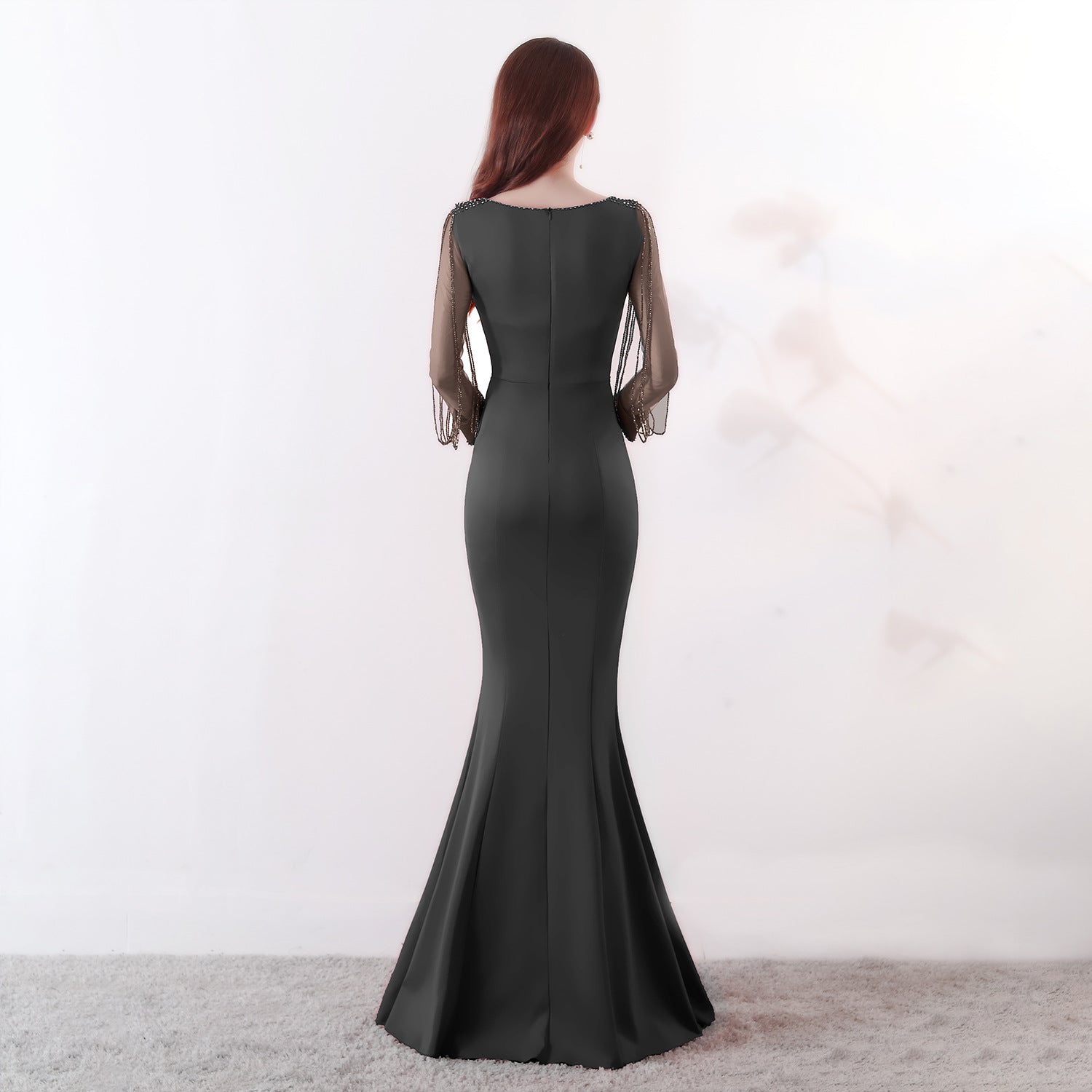 Bridal toast autumn long-sleeved rhinestone chain mermaid long evening dress 11