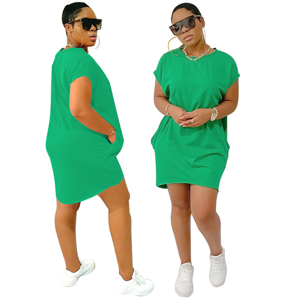 Solid Color Pocket Short Front and Back Long Irregular Dress 6