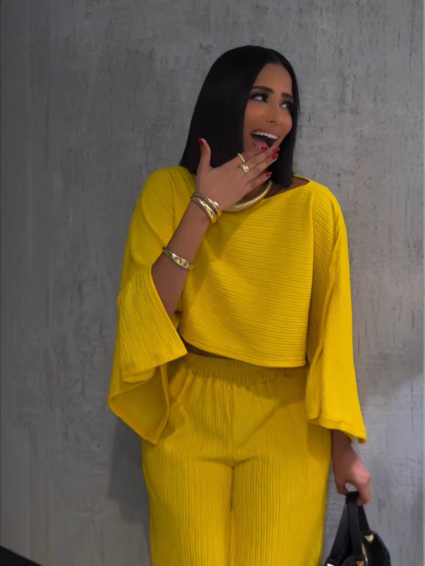 Fashion Women's Autumn/Winter Casual Long-Sleeve Wide-Leg Pants Set 3