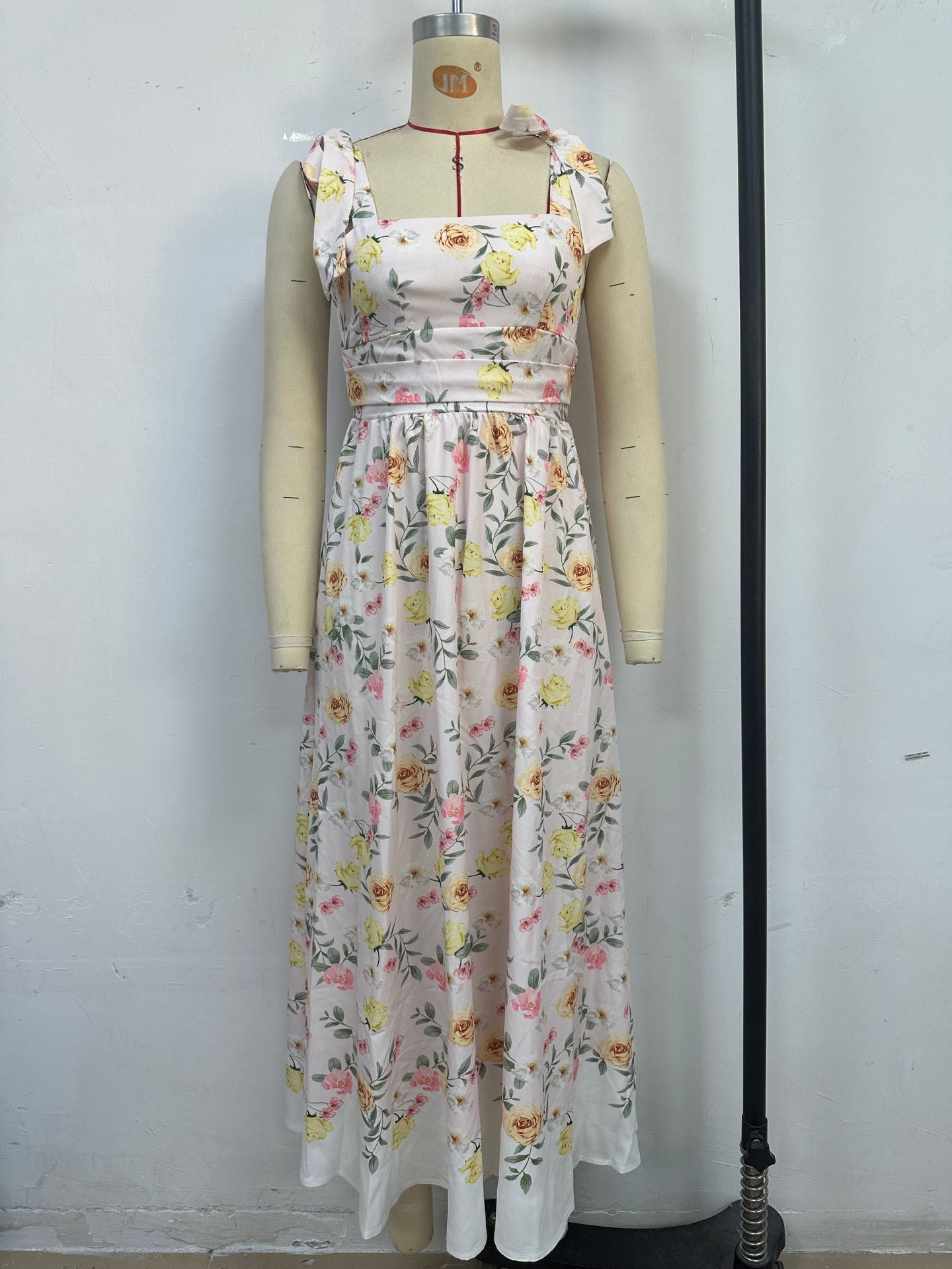 Floral Slim Waist Strap Dress Summer Holiday Long Gown 7
