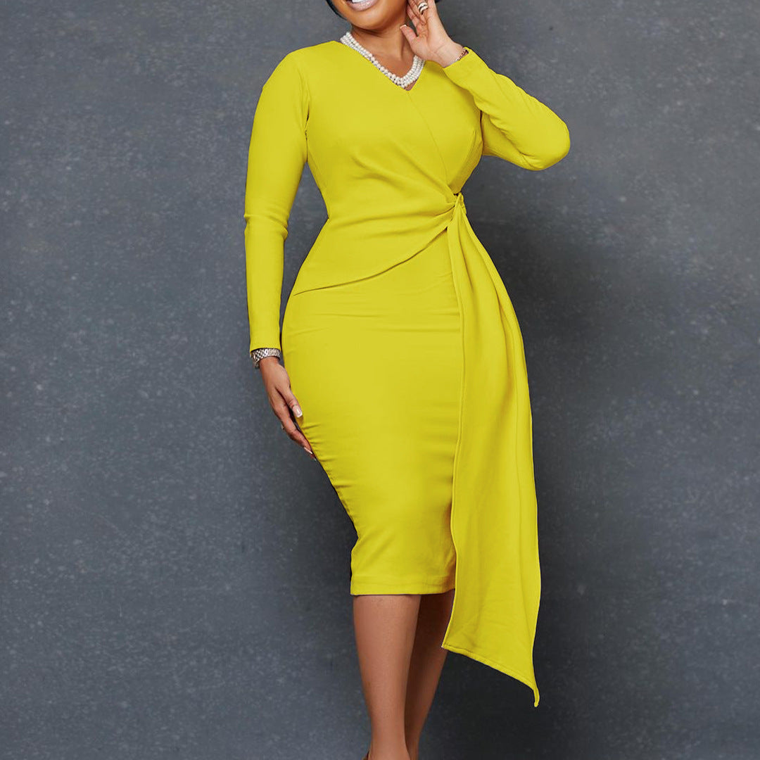 Women's Fall Fashion Plus Size V Neck Long Sleeve Chic Pencil Dress 5