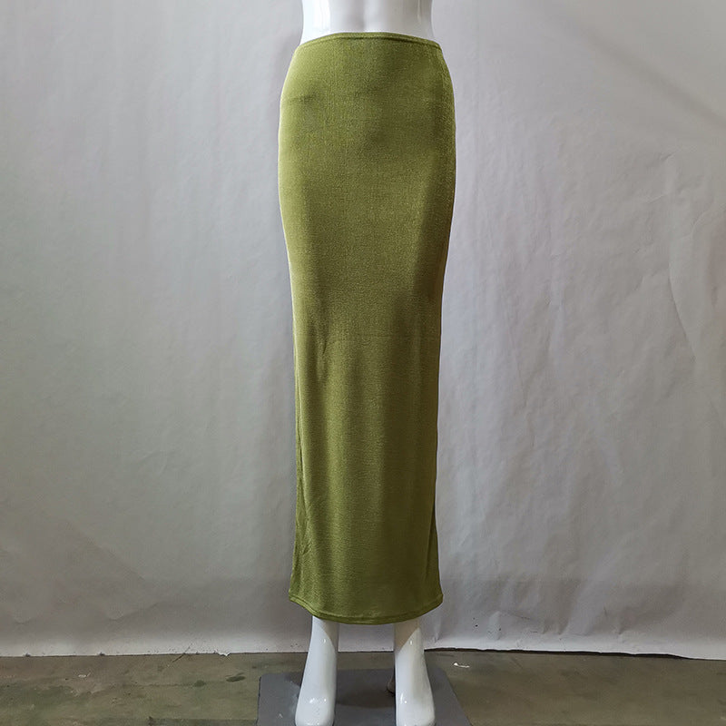 Women's Fall Chic Career Solid Color Fashion Versatile Straight Bodycon Maxi Skirt 6