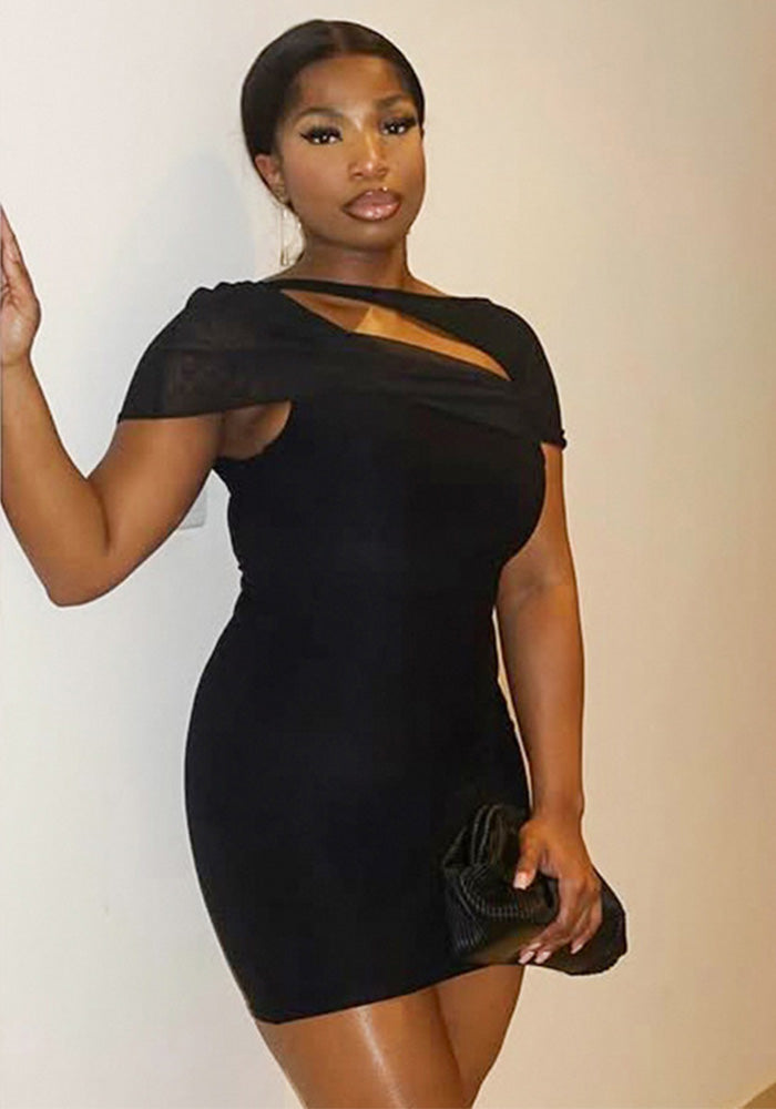 Women's spring and summer Off Shoulder irregular hollow Patchwork Bodycon Dress