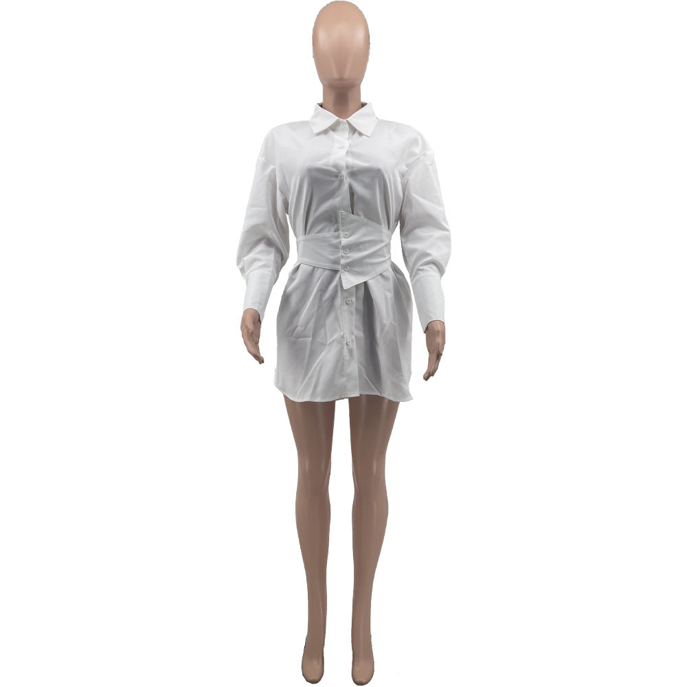 Women Casual S solid waist shirt dress 5