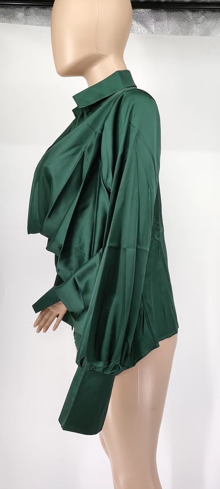 Women Satin Long Sleeve Deep V-Neck Shirt 13