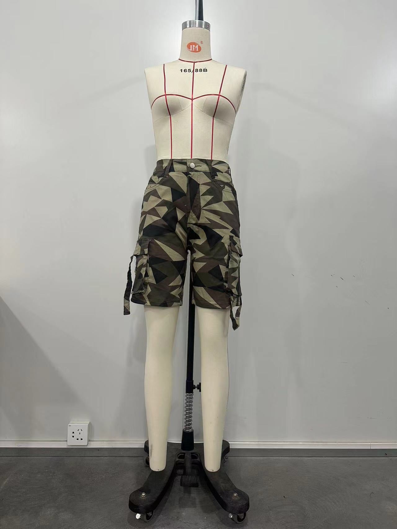 Spring Summer Women's Pocket Camouflage Cargo 5-Point Pants 5