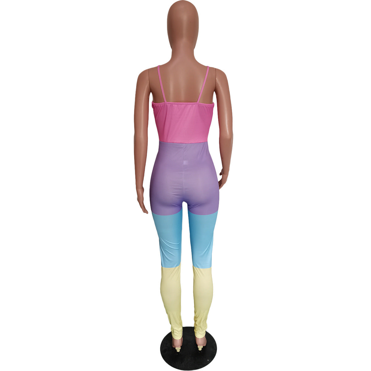 Spring Summer Women's Multicolor Patchwork Strap Sexy Jumpsuit 10