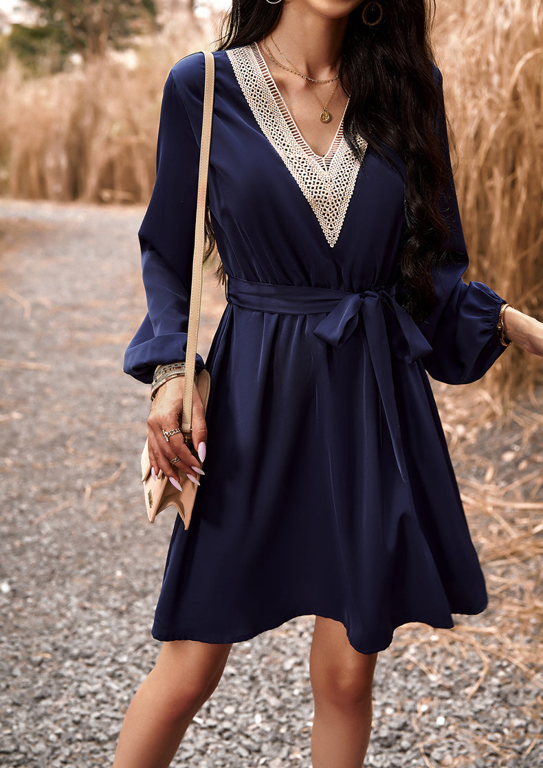 Dress Autumn And Winter Chic Elegant V Neck Long Sleeve Dress 3