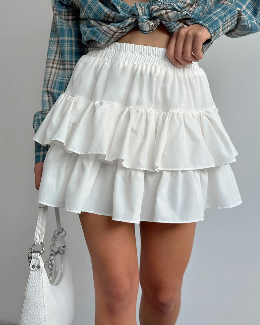 Chiffon White High-Waist A-Line Pleated Casual Skirt Autumn Fashion Short Skirt