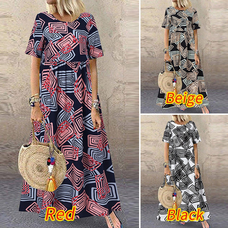 Plus Size Women Summer Short Sleeve Printed Maxi Dress 8