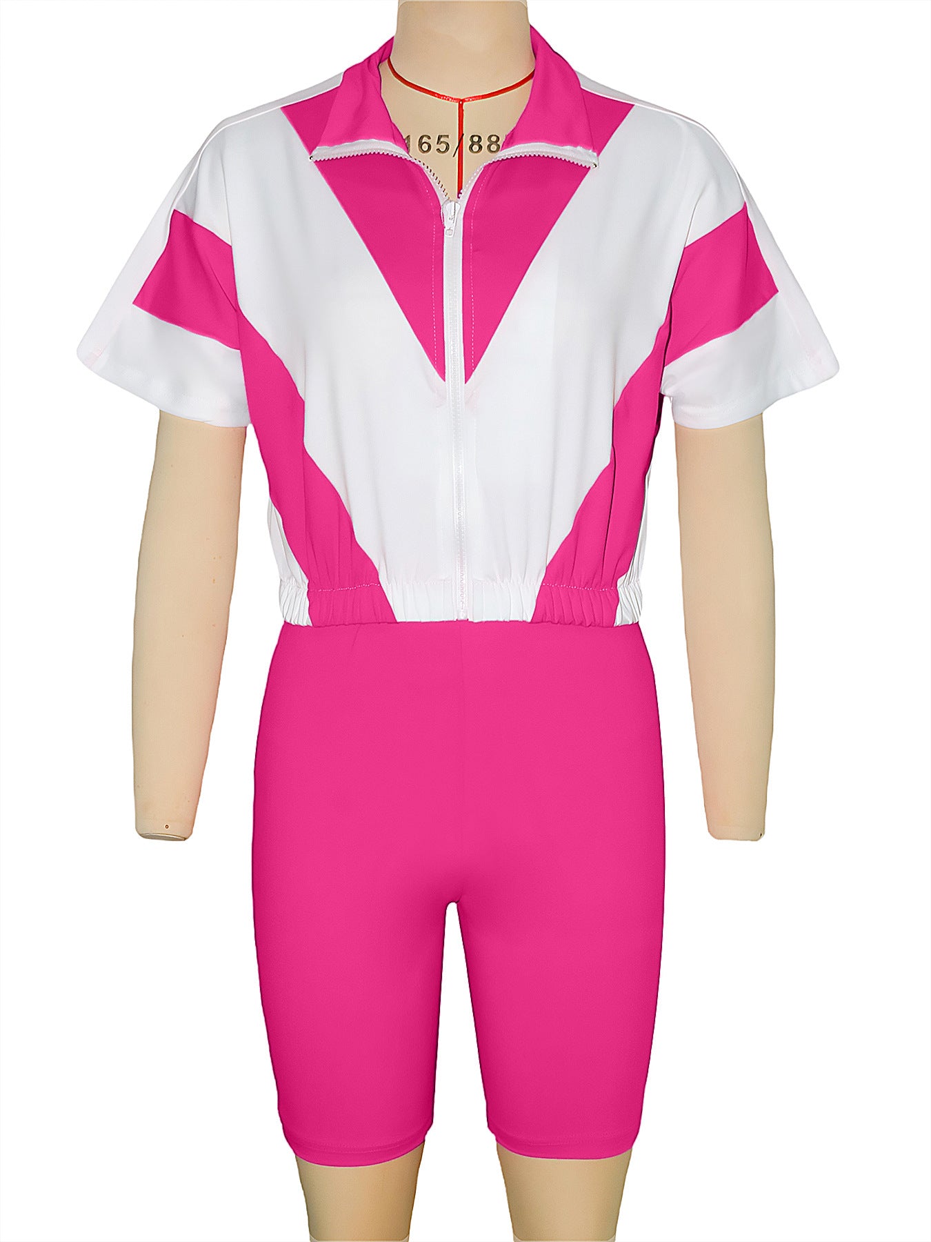 Women contrast color sports Casual short-sleeved Top and shorts two-piece set 30