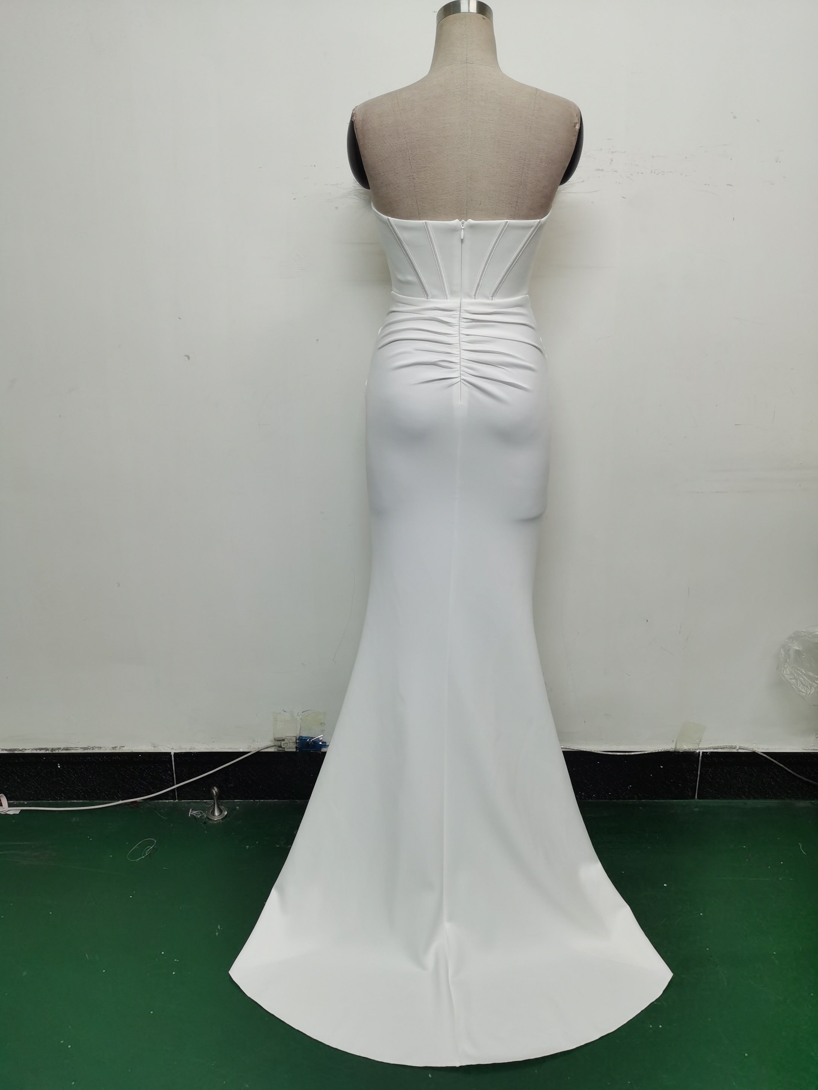 Feather Strapless Herringbone Slim Waist Solid Color Slit Evening Dress 26