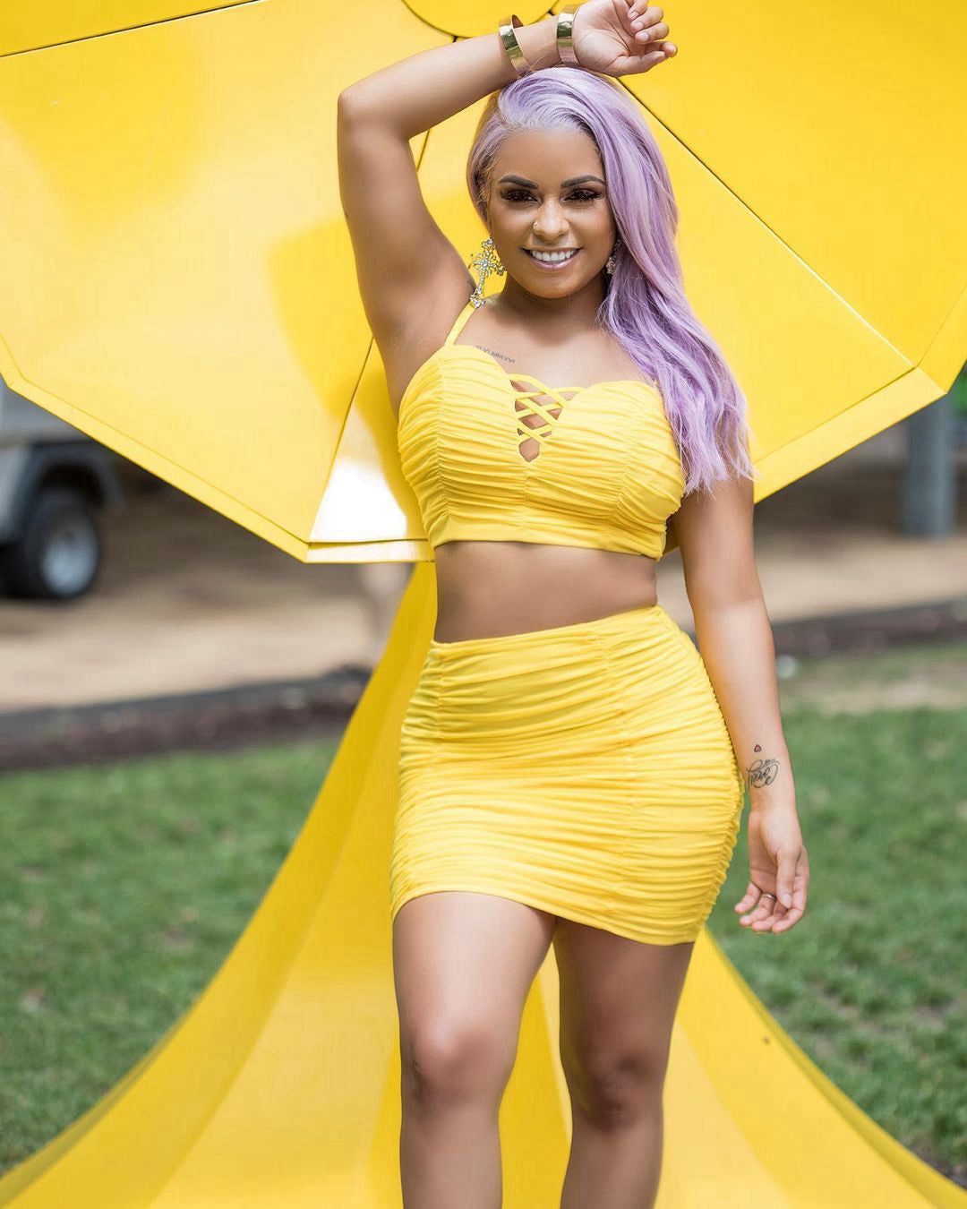 Women Strapless Pleated Crop Top and Bodycon Skirt Two-Piece Set 3