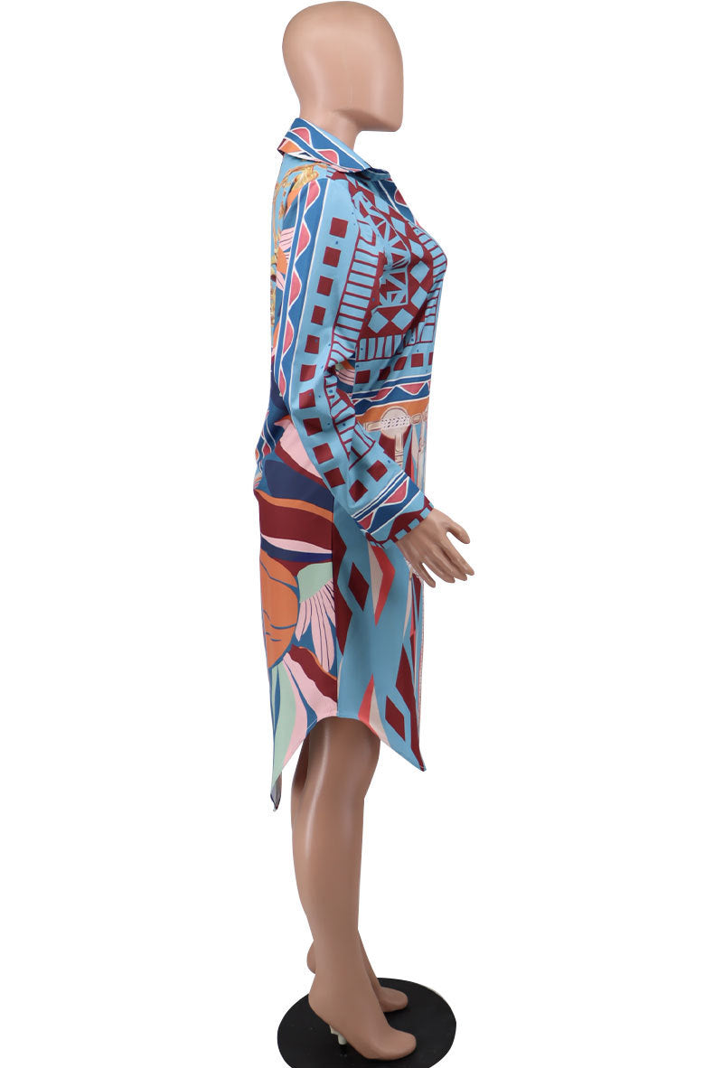 Women'S Autumn Print Loose Plus Size Long Sleeve Shirts Dress 7