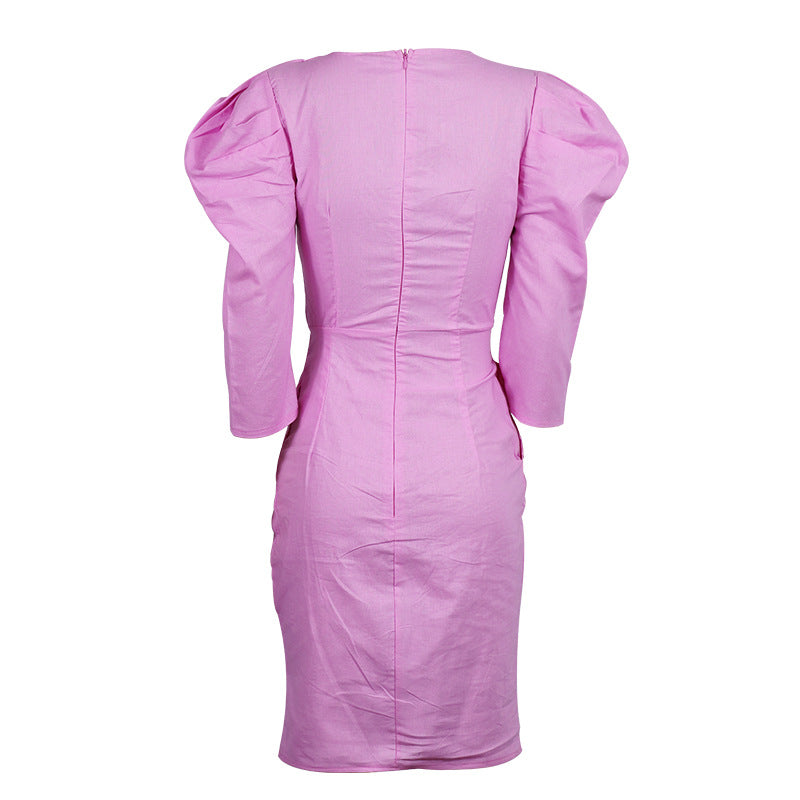 Women Long Sleeve Square Neck Solid Dress 8