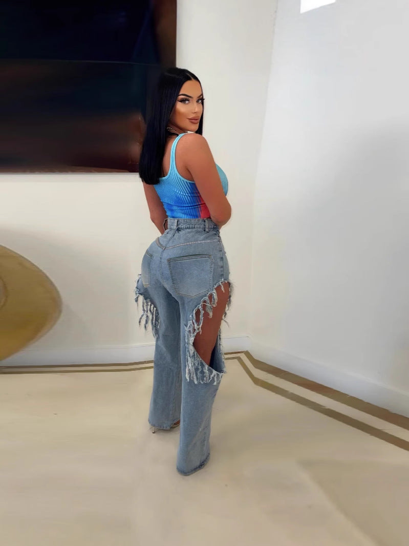 Spring/Summer Fashion Ripped Distressed Washed Denim Pants 3