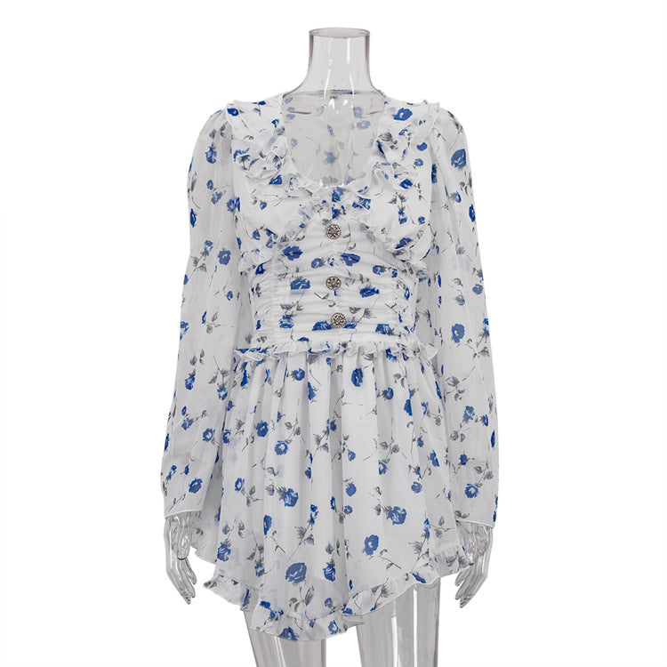 Women's Sexy Long Sleeve Printed Short Autumn Women's Dress 7