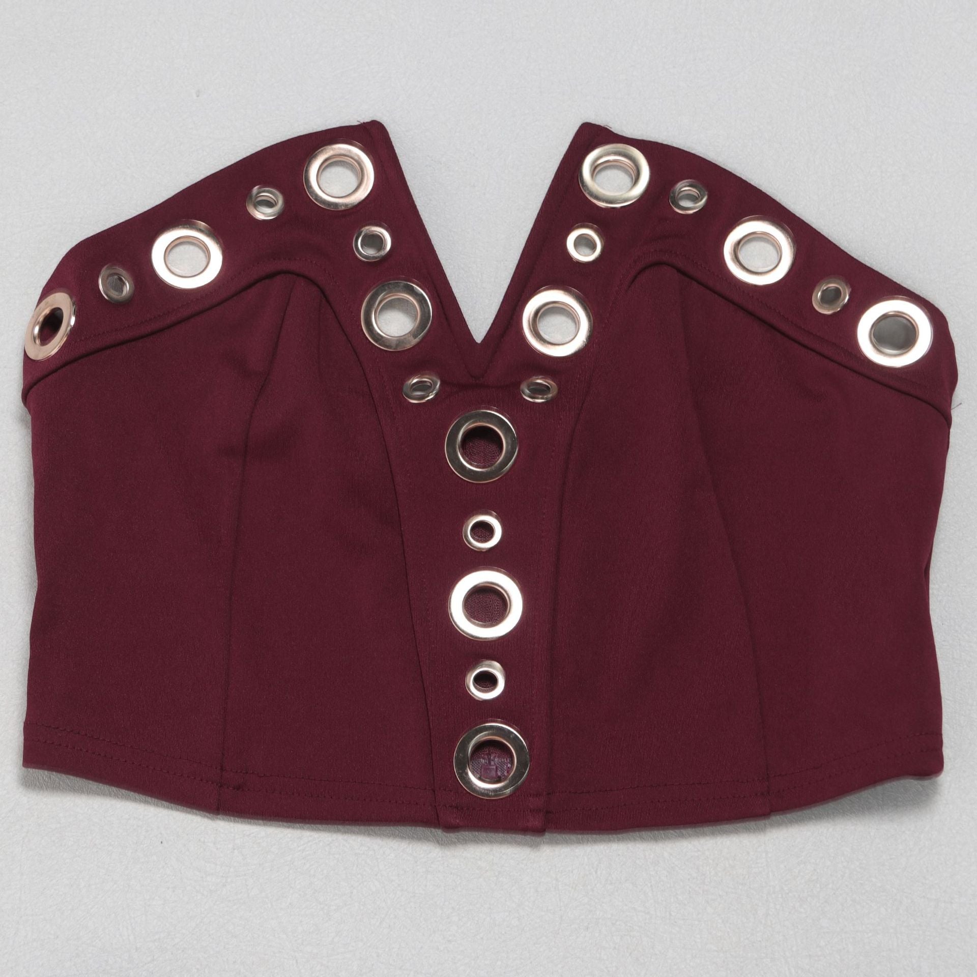 Women elegant elastic metal buckle decorated V-neck Top and Pants two-piece set 31