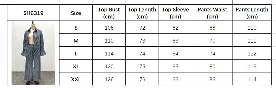 Women's Fashion Striped Button Bell Sleeve Shirt Wide Leg Pants African Casual Set 12