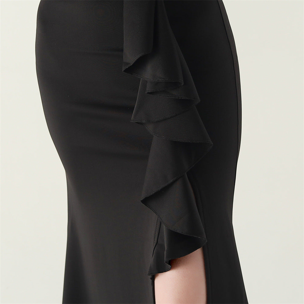 Women beaded tube V neck ruffle draped bead chain bead formal party evening dress 27