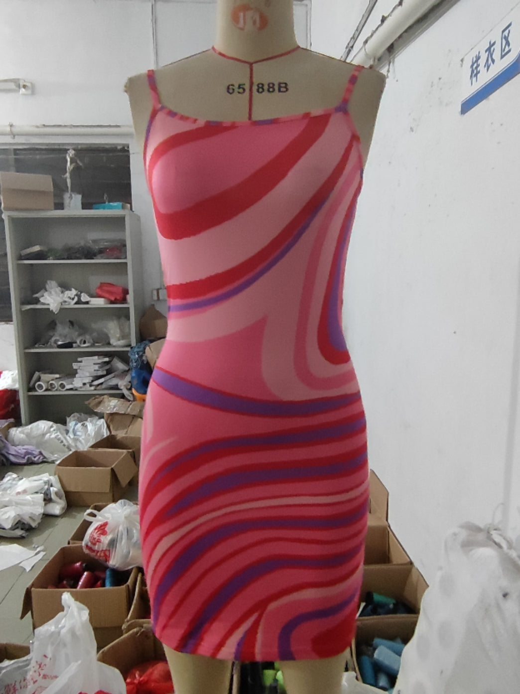 Trade Summer Sexy Slim Waist Printing Knitting Straps Dress Female 11