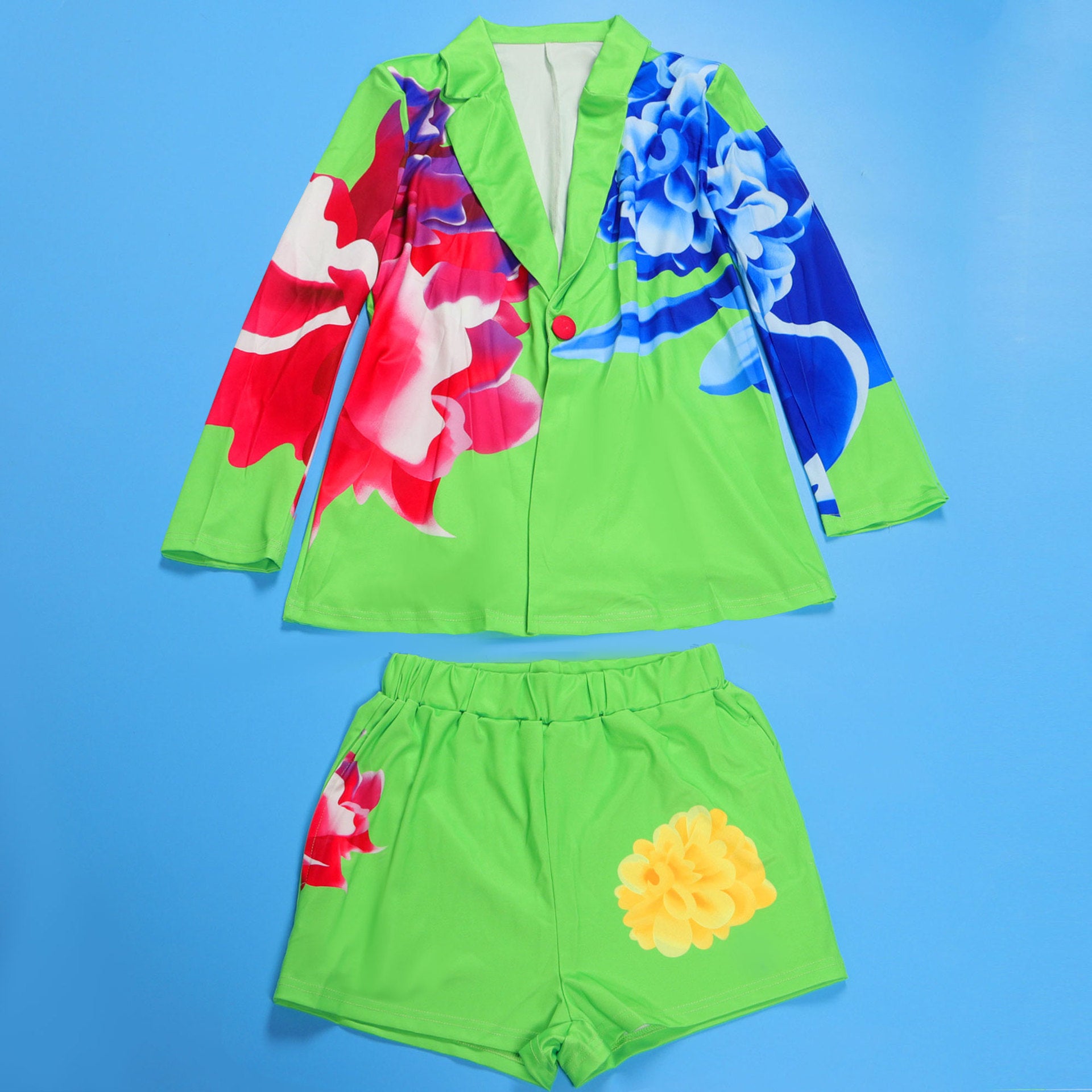 Sexy Plus size suit printed blazer shorts set 22