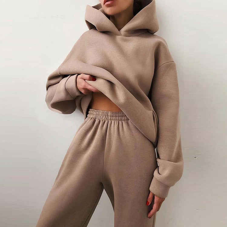 Fall/Winter Women Casual Solid Hoodies + Pant Two Piece 13