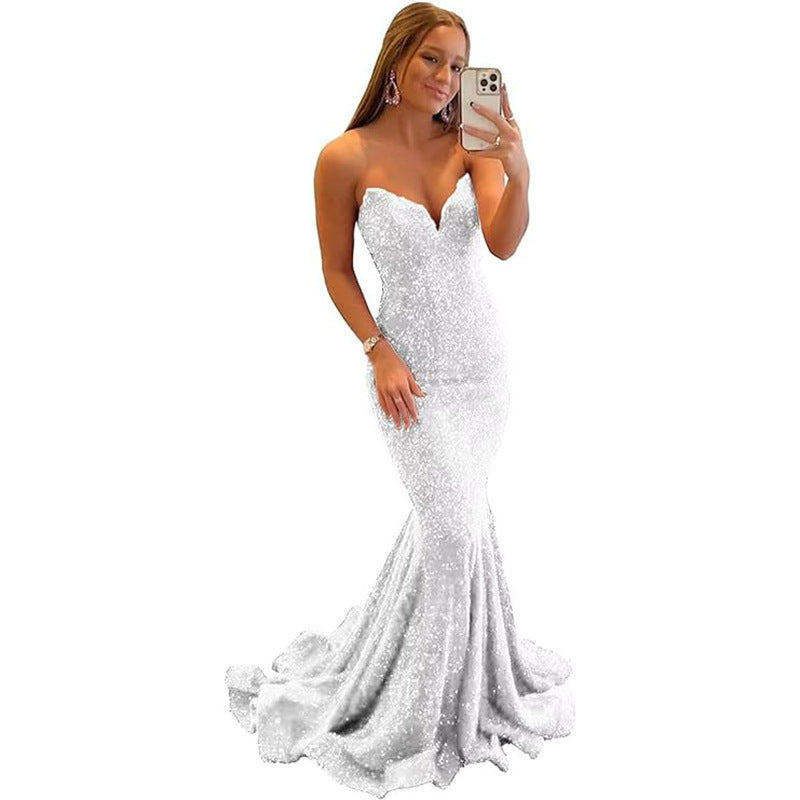 Women Sequined Ball Party Fishtail Shining V Neck Evening Dress（Processing time need 3-6 days） 19