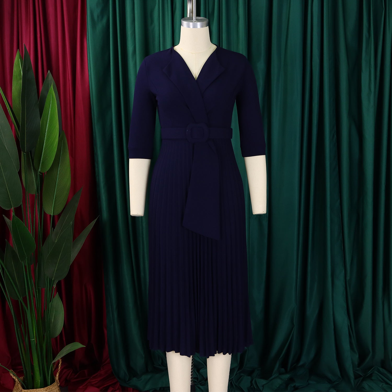 Autumn and winter women's clothing ol fashion Turndown Collar pleated Slim Waist Plus Size African dress 35