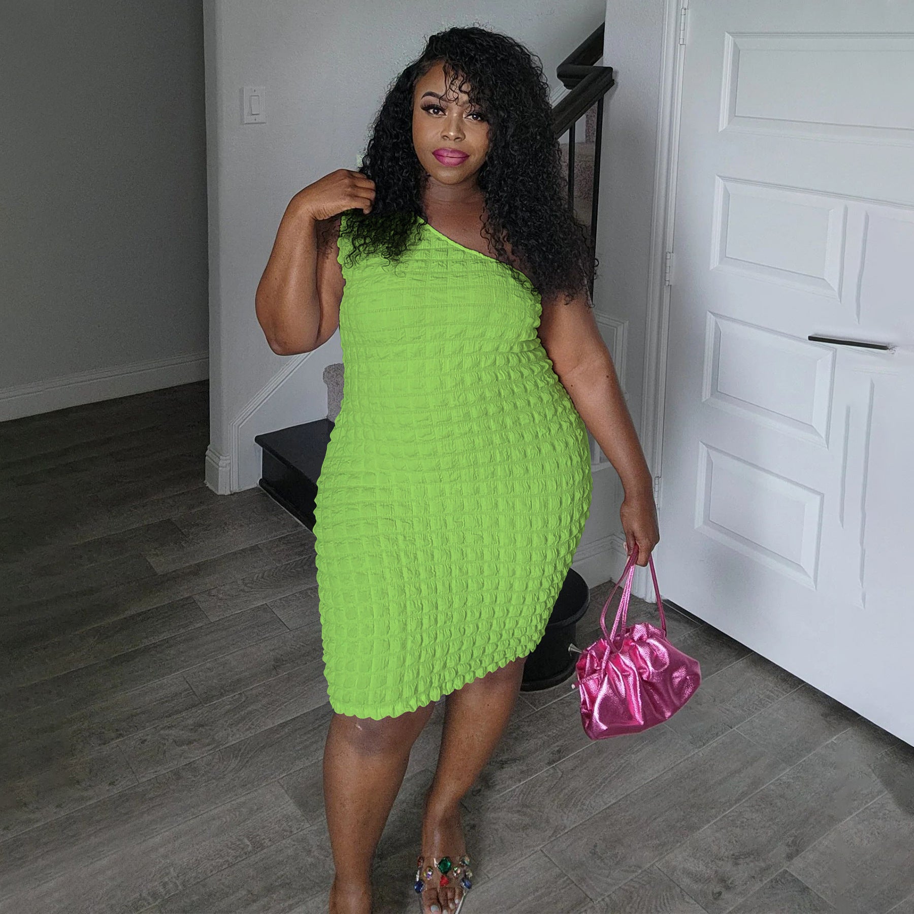 Women's Sexy Slash Shoulder Solid Color Slim Bodycon Dress 7