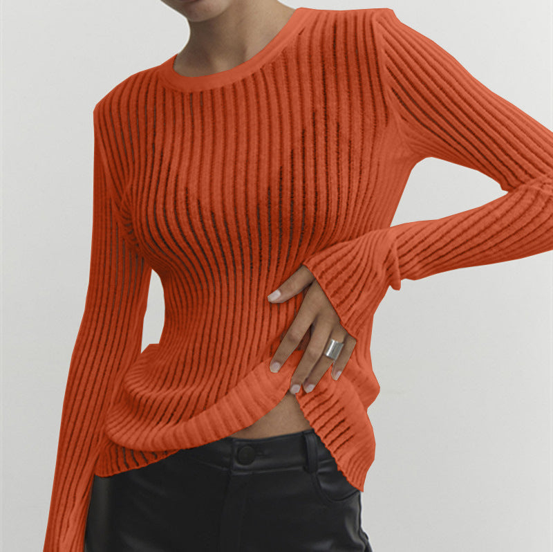 Women Long Sleeve Round Neck Breathable knitting Top 12
