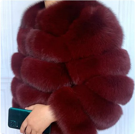 Women Patchwork Winter Warm Long Sleeve Crop Faux Fur Jacket 49