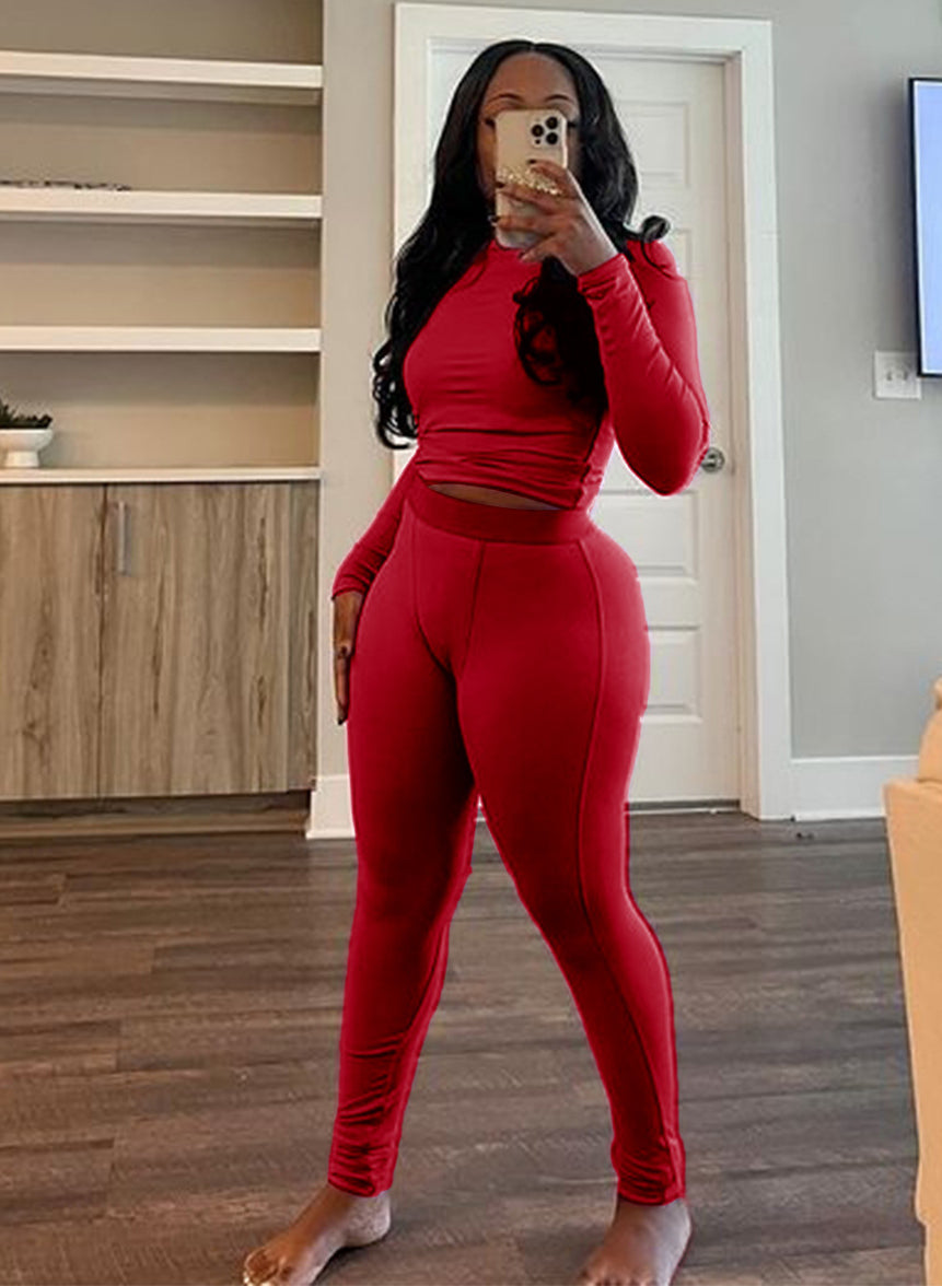 Ribbed Elastic Yoga Sports Women's Tight Slim Two Piece Pants Set 3