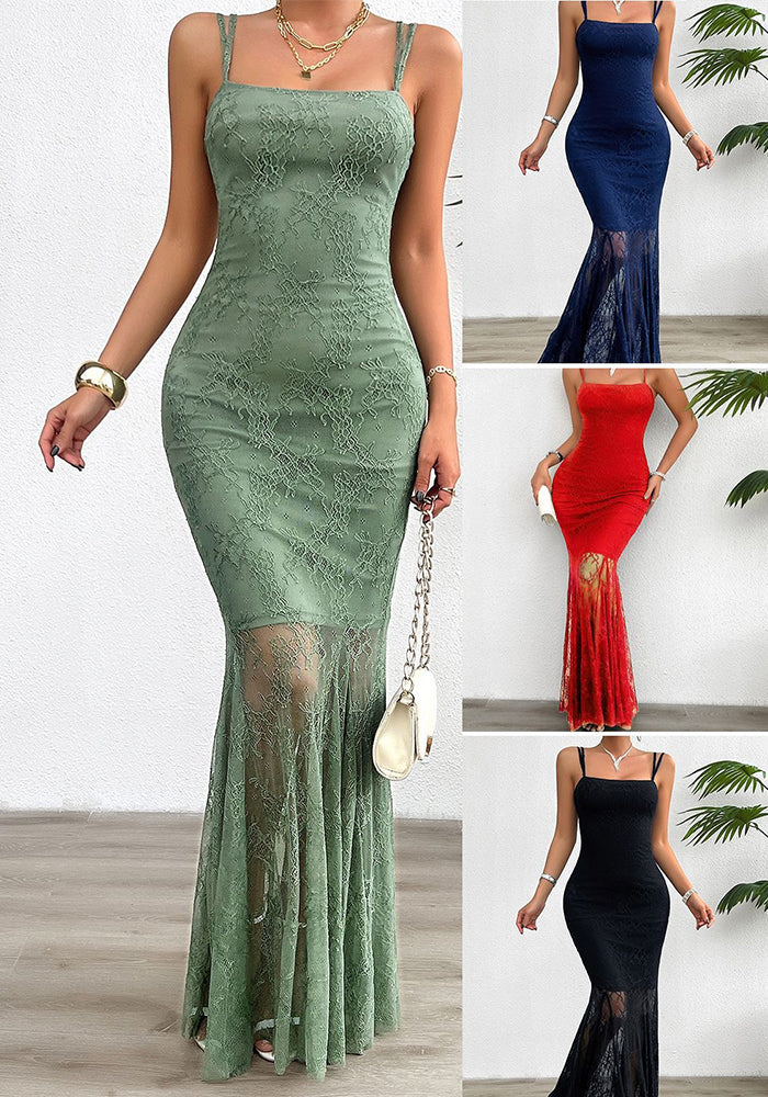 Women's Spring Summer Slim Lace Strap Evening Dress