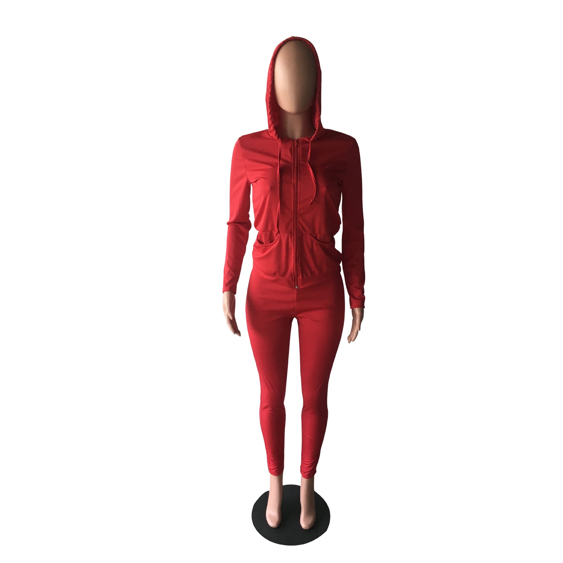 Women's Autumn Style Hat Pocket Zipper Fashion Casual Sport Two Piece Set 63