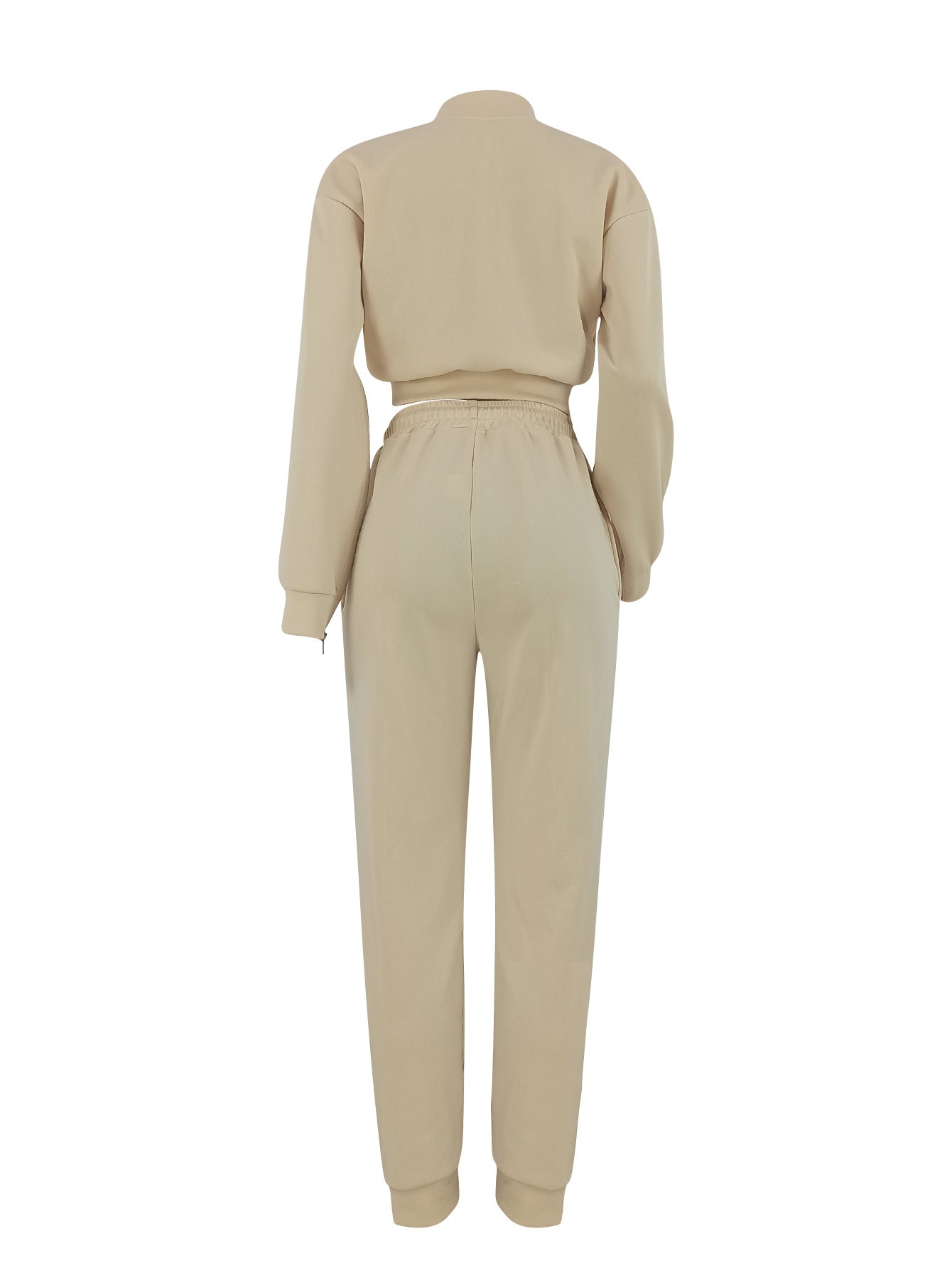 Women's Solid Color Casual Baseball Jacket Single-Breasted Long Sleeve Zipper Top and Sport Pants Two-Piece Set 6