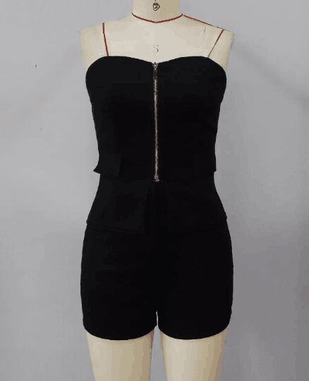 Women Strapless Zipper Top and Shorts Two-piece Set 6