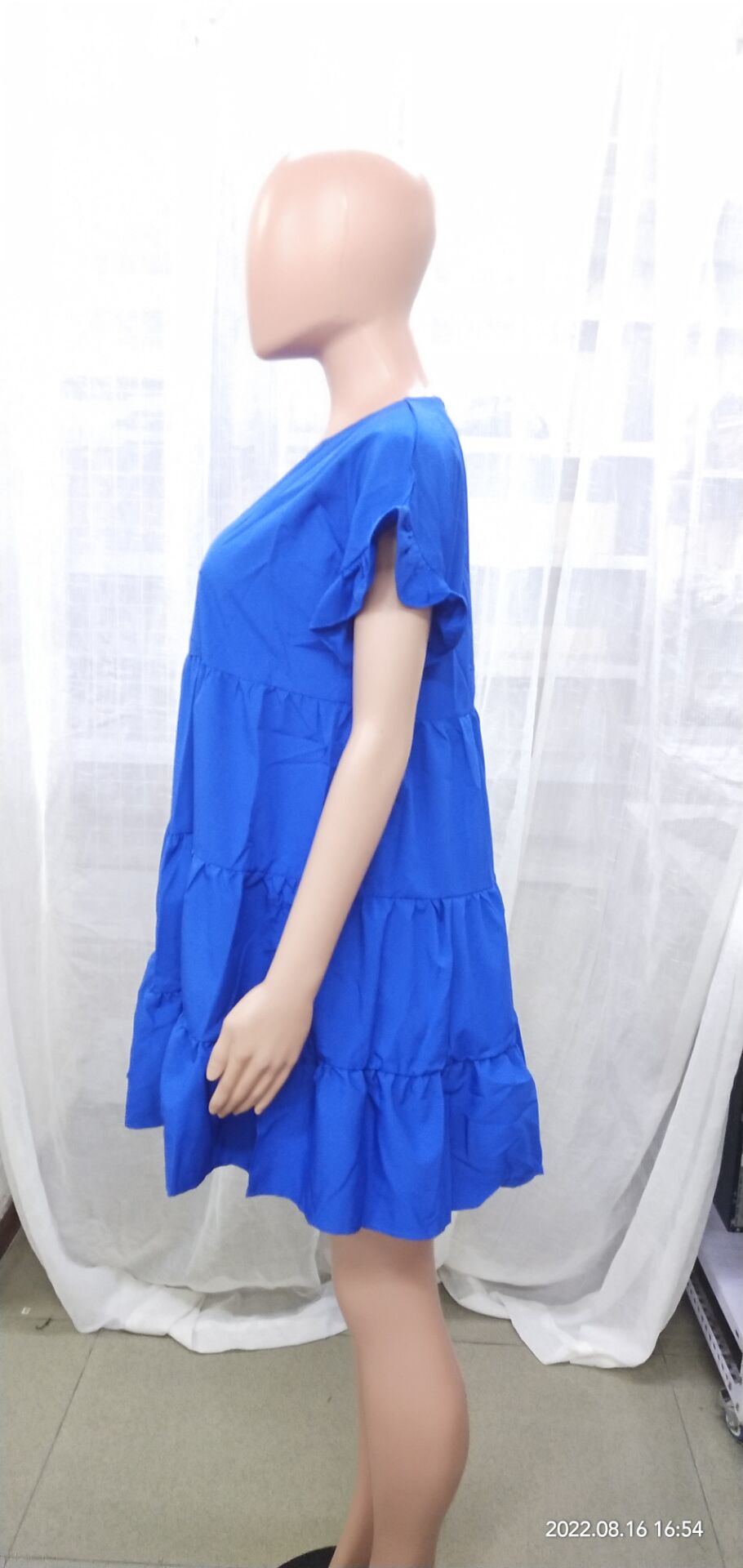 Women Summer Loose Bell Bottom Sleeve Round Neck Irregular Dress 17