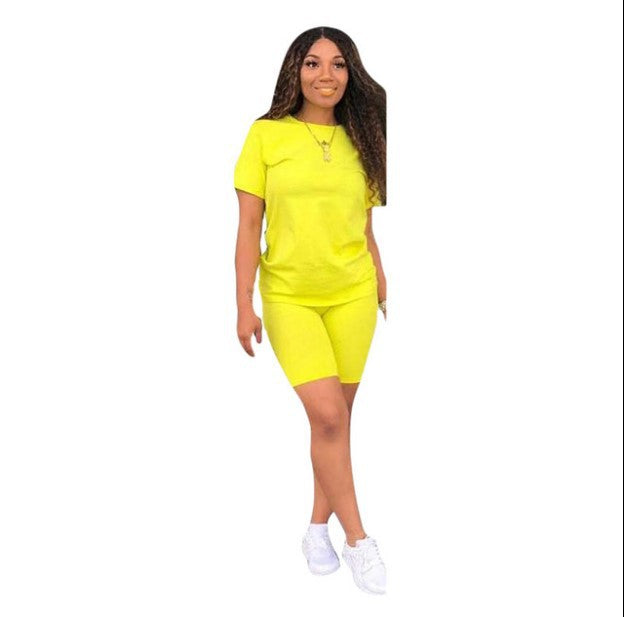 Solid color sports Casual two-piece Shorts Set 4