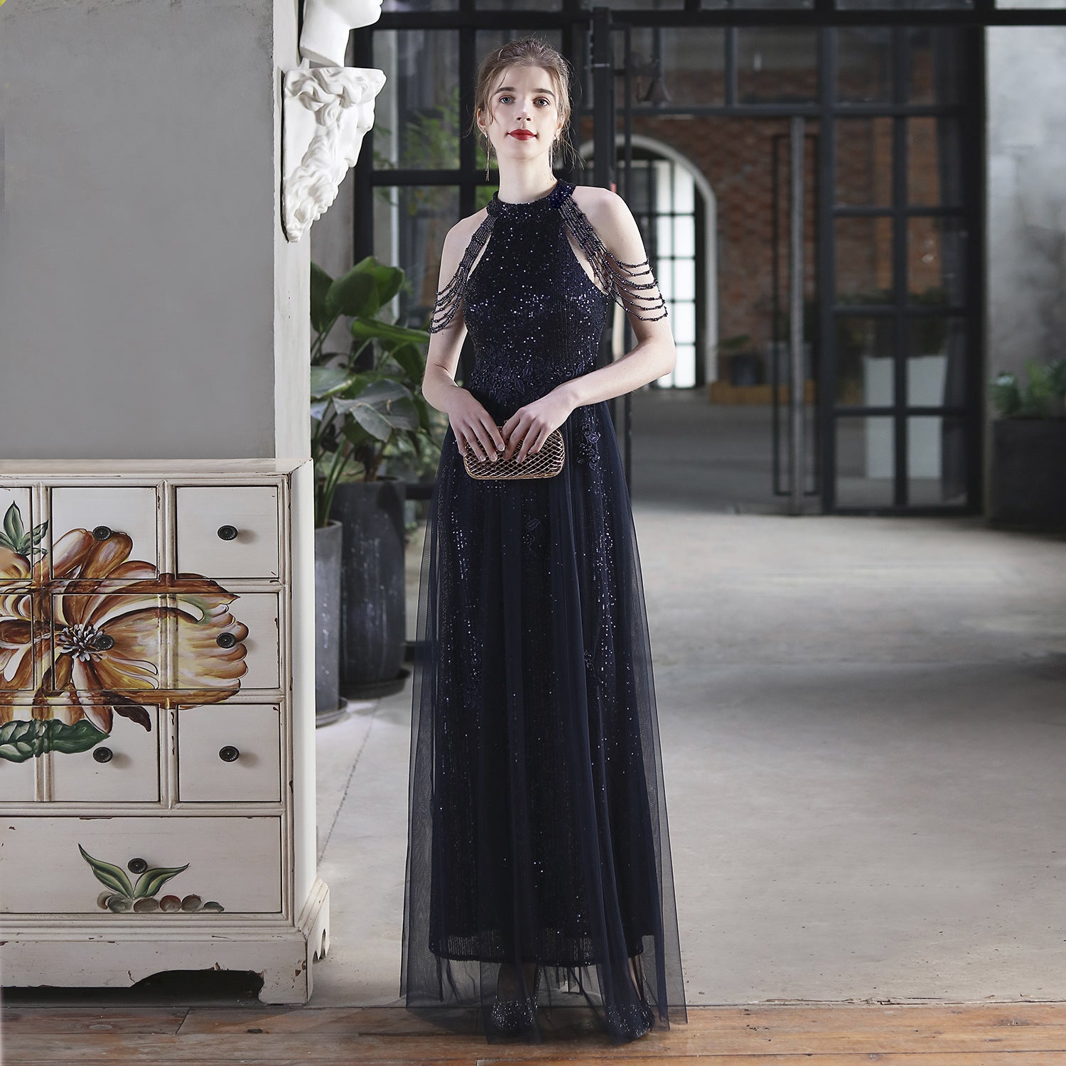 Luxury Sequin Mesh Brides Dress Elegant Formal Party Evening Gown 7