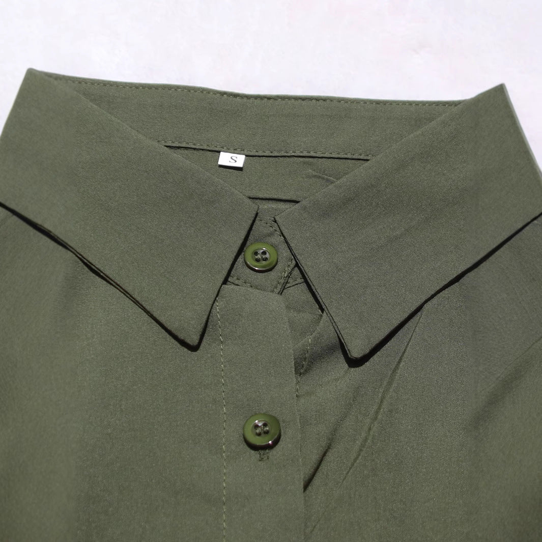 Women spring and summer casual lantern sleeve asymmetric shirt dress 4