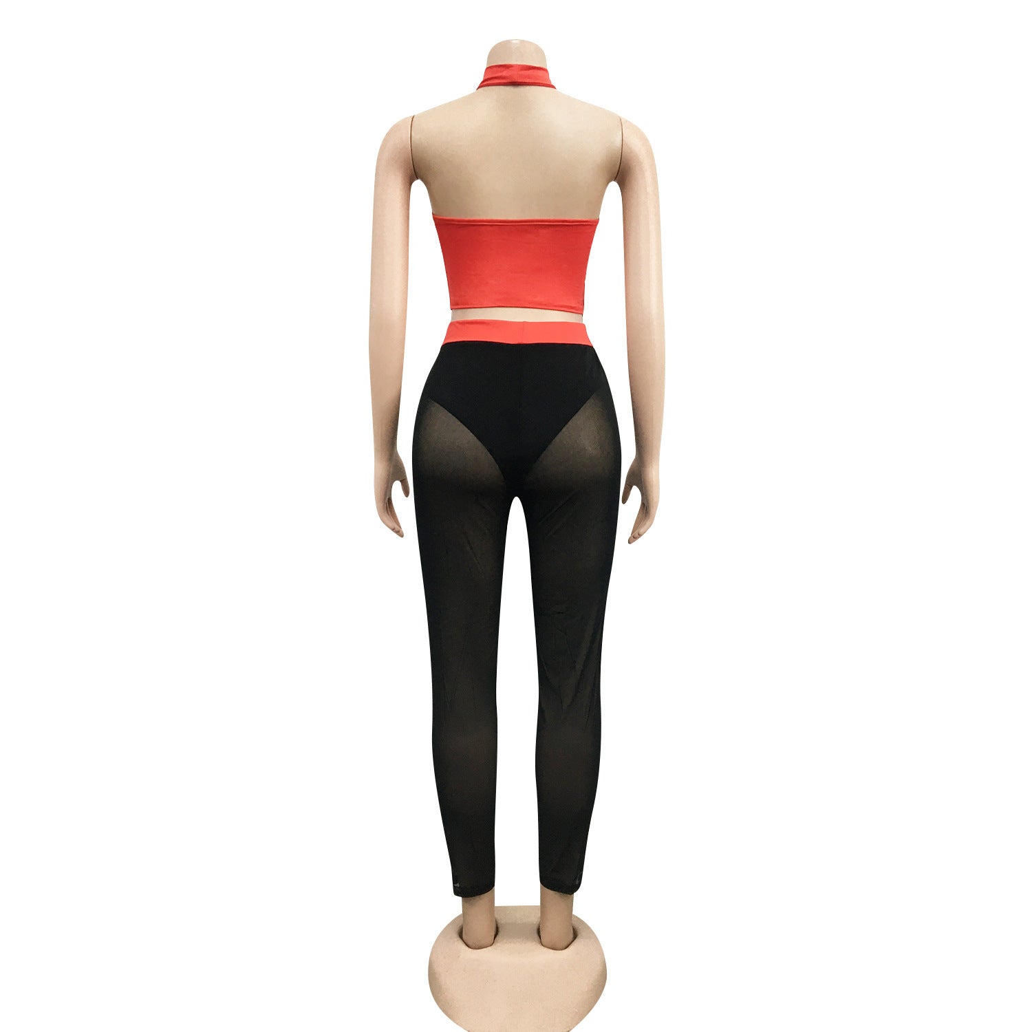 Women See-Through Colorblock Top and Pant Two Piece Set 22