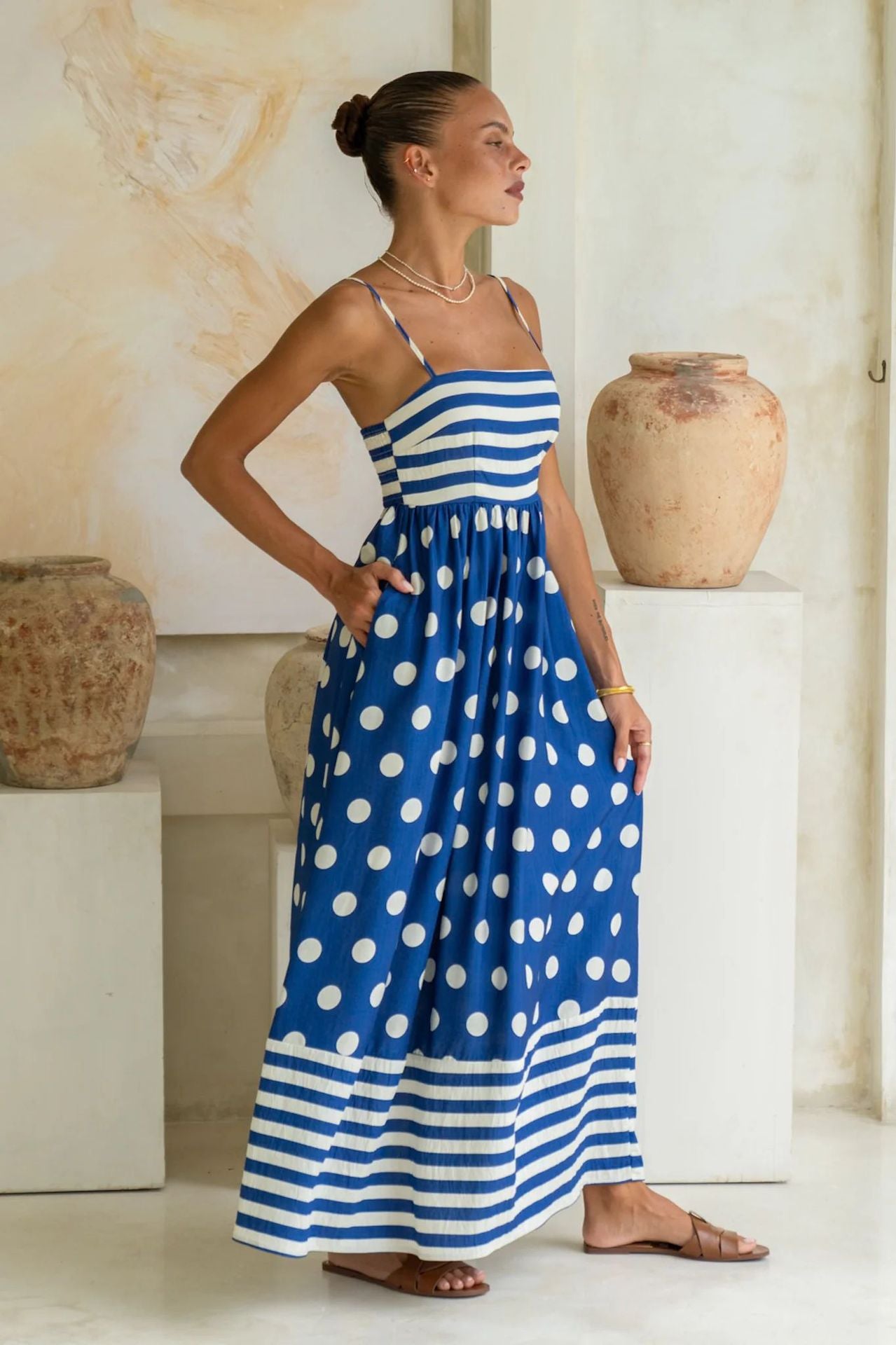 Summer Fashion Print Low Back Strap Sexy High Waist Long Dress 31