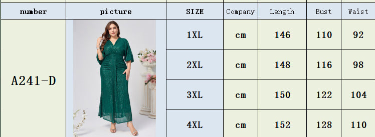 Plus Size Women Sequin Solid v-neck sequin sleeve Formal Party Dress 7